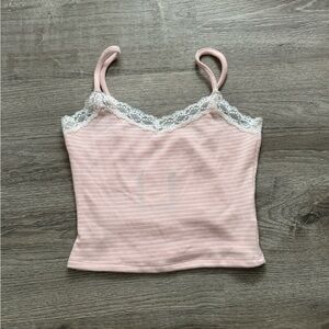 Pink Rose Light Pink Ribbed Lace Trim Tank